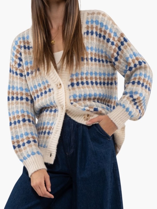 Blu Pepper Sweaters - Blu Pepper Diamond Print Button Front Cardigan - Large